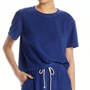 Women's Wayf Bloomingdales  XS Blue Terrycloth Cropped T- shirt  NWT